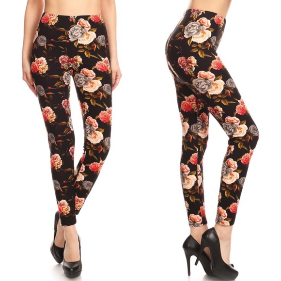 Plus Size Spring Rose Print Butter Soft Leggings - Picture 2 of 2
